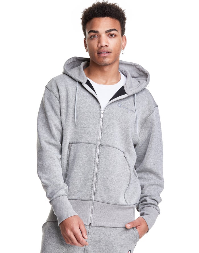 Champion Hoodie Heren - Grijs - Tech Weave Full Zip Script Logo ( 985306-KYA )